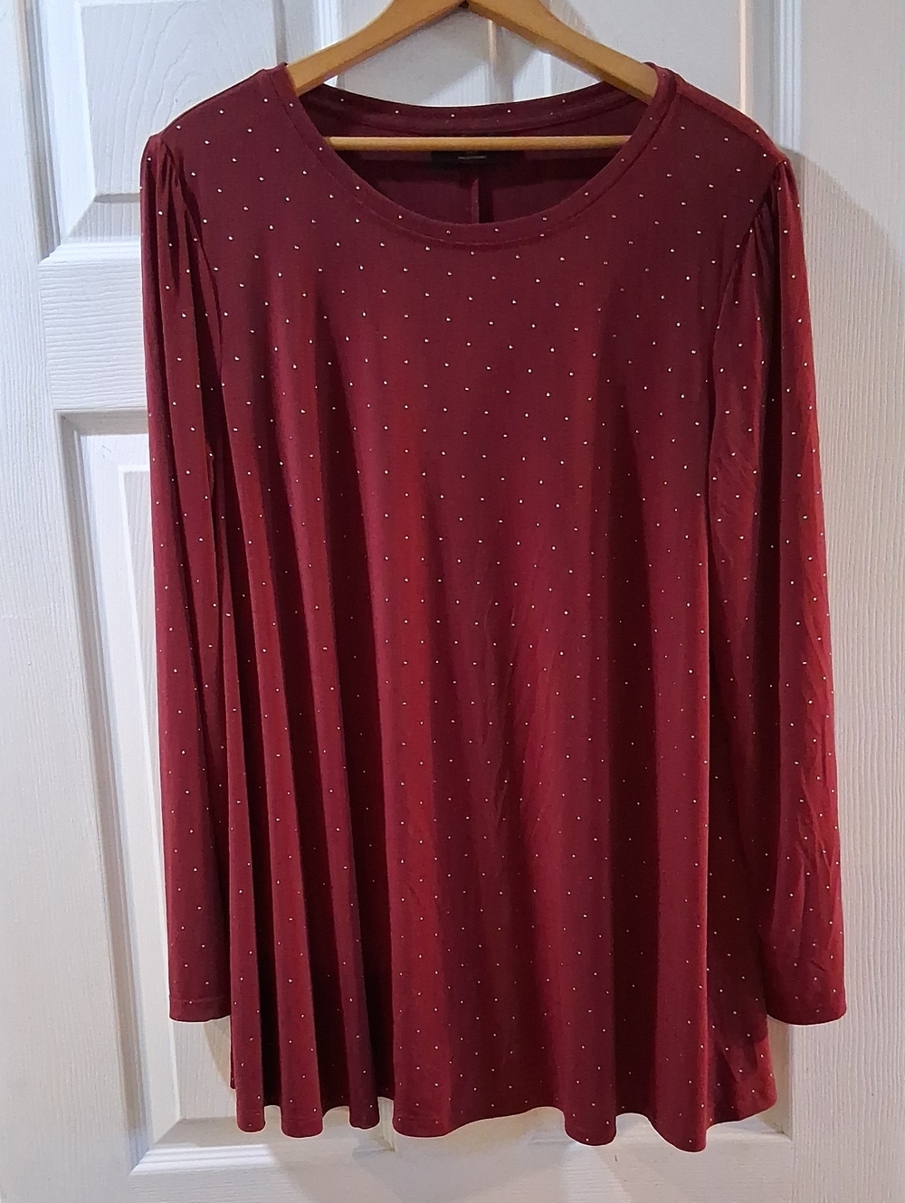 Lane Bryant Burgundy Long Sleeved Top with Tiny Gold Metallic Dots Stretchy